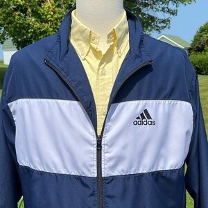 -Adidas Windbreaker/Track Jacket Navy and White Full Zip Coat Men's 2XL